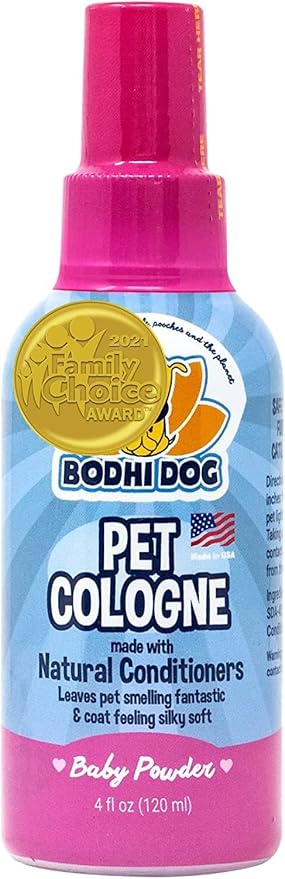 Bodhi Dog Baby Powder Scented Cat & Dog Cologne 4oz + Oatmeal Dog Shampoo & Conditioner for Pet Grooming 8oz | Moisturizing Dog Shampoo for Sensitive Skin | Deodorizing Cat and Dog Grooming Bundle