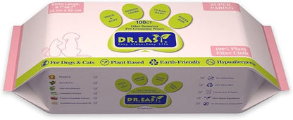 DR.EASY Super Caring Pet Wipes 100ct for Dogs and Cats, Cleans Ears, Face, Butt, Body and Eye Area  Convenient, Ideal for Home or Travel
