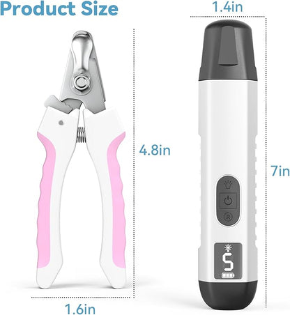 Dog Nail Grinder, Dog Nail Trimmers and Clippers Kit, 5 Speeds Nail Grinder for Dogs, Rechargeable Dog Nail Grinder with LED Light, Nail Grinder for Dogs Quiet, Nail Trimmer Nail Grinder for Dogs Cats