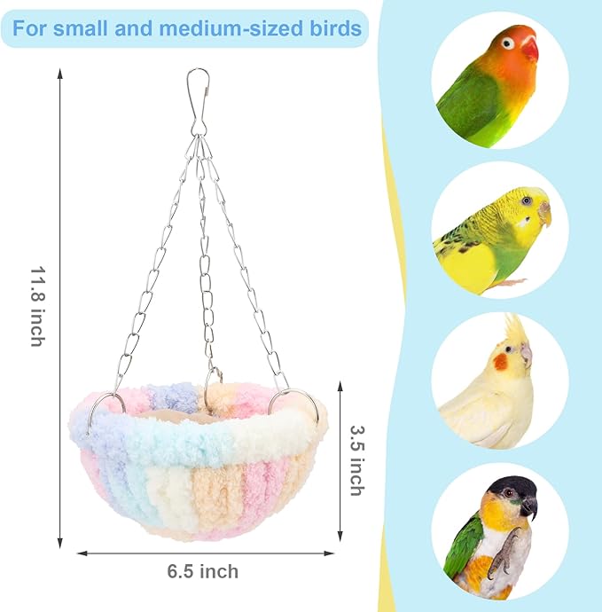 Wontee Bird Nest Bed Parrot Hanging Swing Hammock Bird Cage House for Budgies Parakeets Cockatiels Lovebirds Conures (Multi-Colored)