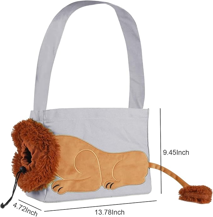 Dog Carrier Sling Lion-Shaped Pet Canvas Bag Cat Shoulder Bag Pet Body Holder for Daily Use Walking Travel Outdoor, Light Grey S