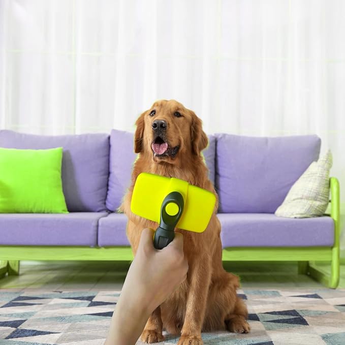 Self Cleaning Slicker Brushes for Pets,Dog Brush for grooming, Gently Removes loose hair, Fur, Undercoat & Tangled Hair,Massaging Tool Suitable for Dog or Cat,Dog Brush or Cat Brush. (Yellow)