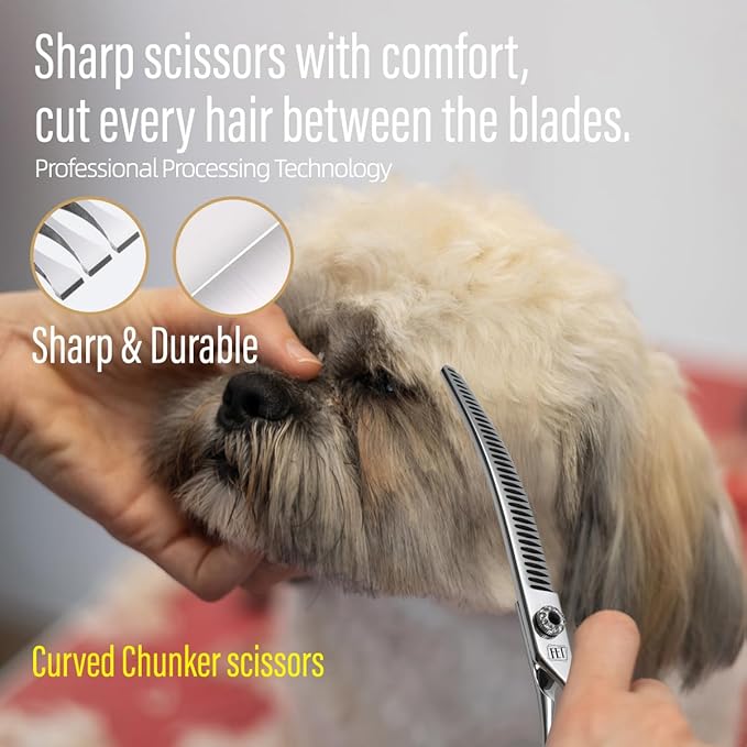 Dog Grooming Scissors: 7.5 inch Pet Curved Chunker Shears Made Of Japanese 440C Advanced Stainless Steel Professional Grooming Scissors for Dogs Cats and Other Pets