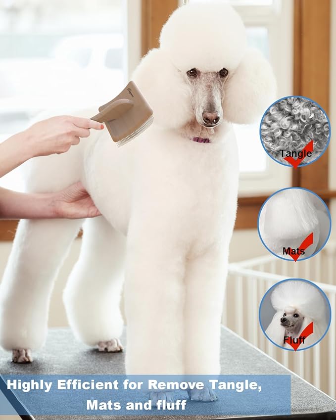 Dog Slicker Brush, Large Dog Brush, Professional Doodles Brush, for Poodles, Goldendoodles and Labradoodles, Easy to Remove Tangles, Mats and Fluff, 3.8''*3.2'' Head, 8'' Body, Large, Wood