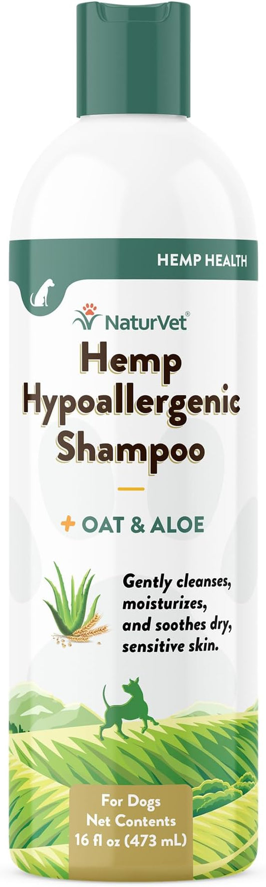 NaturVet Hemp Hypoallergenic Shampoo with Oat and Aloe for Dogs, 16oz Liquid, Made in The USA