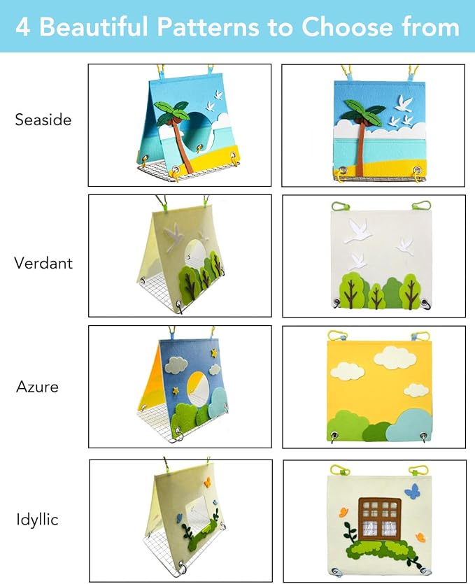 Felt Bird Bed for Cage with 304 Stainless Steel Grid - Large Size (9.4"x6.3"x8.3") - Hanging Hammock Swing Bird Tents for Parakeets, Budgies, Conures -Azure