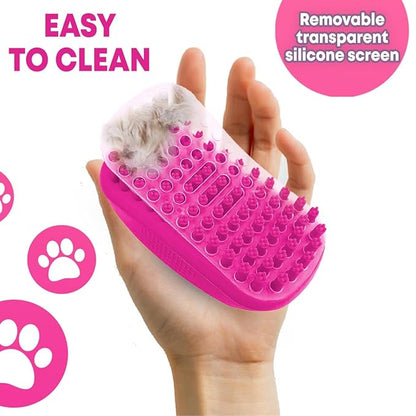Pet Bath Massage Brush - Premium Cat and Dog Bath Brush Scrubber with Removable Cover - Soft Bristle Silicone Dog Brush for Short & Long Haired Pets - Dog Scrubber for Bath (Pink)