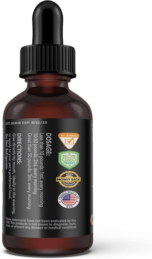 RestoraPet PM Formula Organic Wellness Oil Dogs and Cats 600mg Anti-Inflammatory Liquid Drops Promote Joint Pain Relief and Mobility with Organic Turmeric Curcumin CoQ10  Bacon Flavor 2 oz.