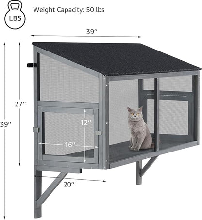 beeNbkks Bug Proof Cat Catio, Window Cat House with Metal Mesh, Outdoor Enclosure for Indoor Pets, Expandable Wooden Perch, Safe Comfortable Haven for Pets, Keep Bugs Insects Out