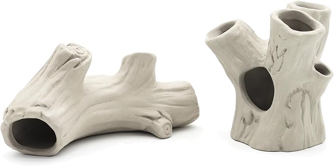 Aquarium Decorations Ceramic Artificial Stump Cave,Betta Fish Tank Accessories Hollow Tree Stump Decor 2-Piece Set