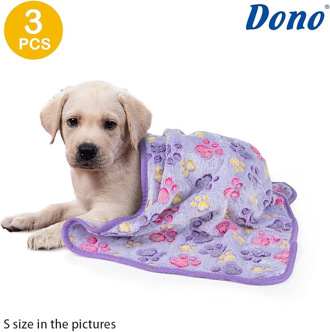 Dono 1 Pack 3 Dog Blankets for Small Dogs, Soft Fluffy Paw Print Pattern Fleece Pet Blanket Warm Sleep Mat, Puppy Kitten Blanket Doggy Mat for Dog Cat Kitten Doggy