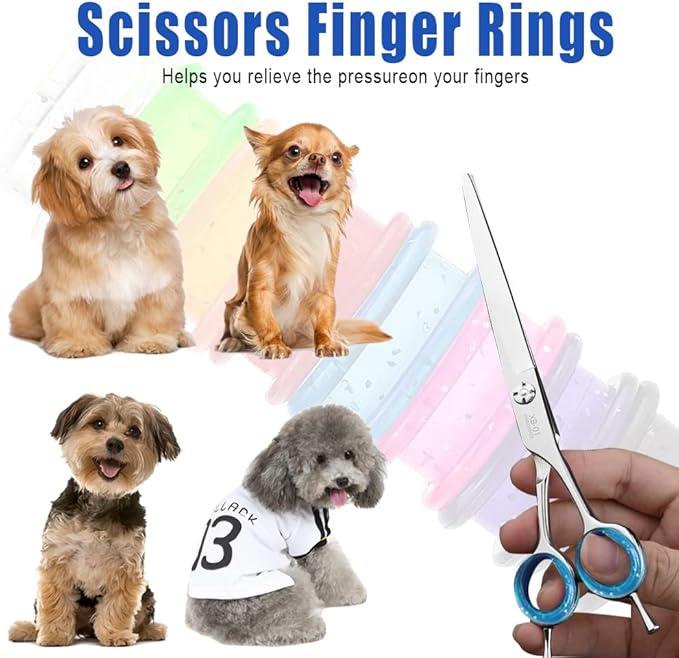 24 PCS Soft Silicone Scissors Finger Rings Dog Grooming Pet Shears Ring Thumb Inserts Finger Protector Ring Scissor Accessories for Barber Dog Hair Cutting Scissors (8 Colors)