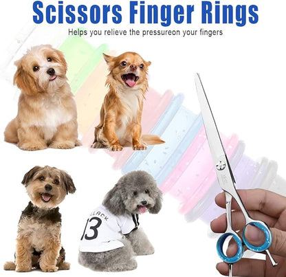 16 PCS Soft Silicone Scissors Finger Rings Dog Grooming Pet Shears Ring Thumb Inserts Finger Protector Ring Scissor Accessories for Barber Dog Hair Cutting Scissors (8 Colors)