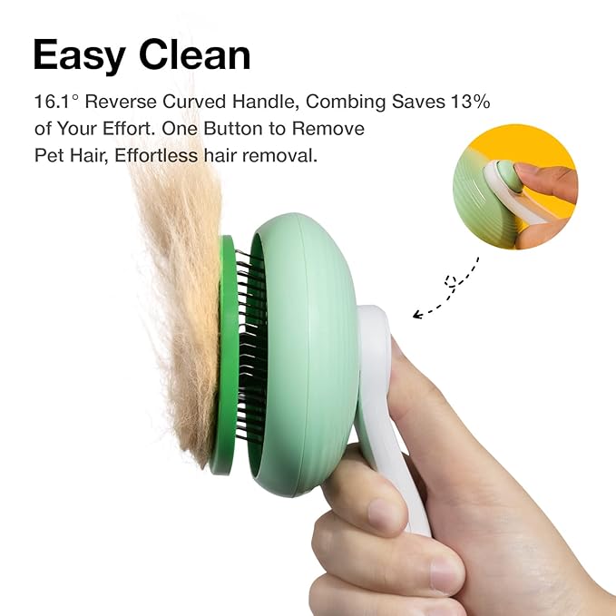 Self-Cleaning Cat Brush for Shedding & Pet Grooming - Effortlessly Removes Tangles, Loose Undercoat, and Mats for Cats & Dogs (Green)