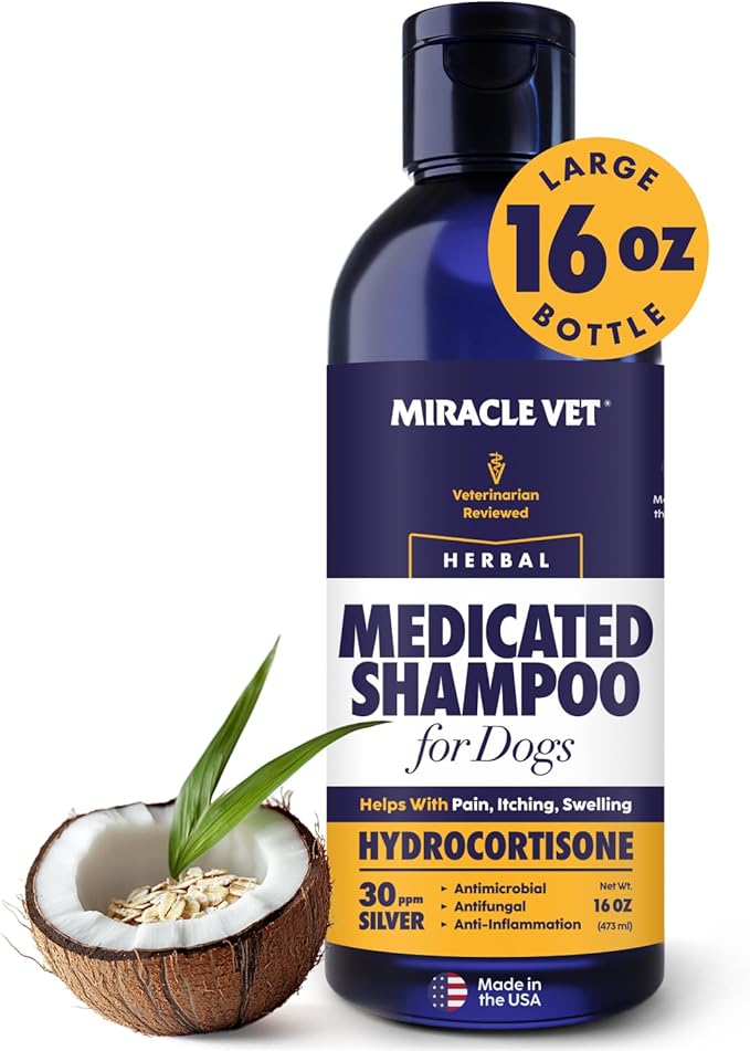 Medicated Dog Shampoo for Itchy Skin Relief - Yeast Infection Treatment for Dogs & Dog Allergy Relief Hot Spot Treatment - Hydrocortisone Antifungal Shampoo (16 oz)