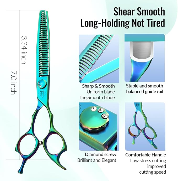 Dog Grooming Scissors: 7" Pet Chunker Shears Made Of Japanese 440C Advanced Stainless Steel Trimming Dogs Cats and Other Pets Green