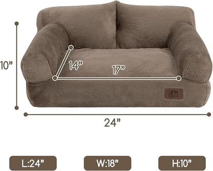 Hollypet Fluffy Plush Pet Sofa Soft Calming Pet Sofa Beds for Medium Small Cats and Dogs, Dark Brown