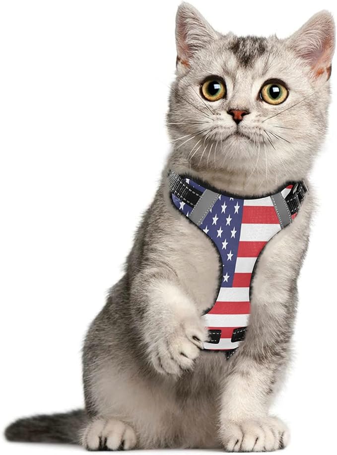 DogCat Harness,Adjustable Soft Padded Pet Dog VestReflective NoChoke Pet Harness Easy Control Front Clip for Small, Medium, Large DogCat American Flag, S, g72466164p610c650s1334