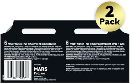 Cesar Wet Dog Food Classic Loaf in Sauce Filet Mignon and Porterhouse Steak Flavors Variety Pack, 3.5 oz. Easy Peel Trays (12 Count, Pack of 2)