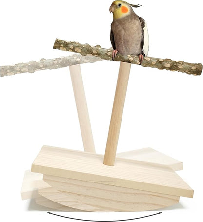Natural Wood Bird Perch Stand,Rocking Perch for Birds,Chewing Training Parrot Tumbler Toy,Bird Stand Swing Removable Playstand Birds Cage Accessories for Parakeets,Cockatiels,Budgies,Conures(Large)