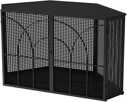 47.24in Pet Cage with 2 Tempered Glass Doors, Metal Spacious Pet Kennel with Hexagonal Design for Living Room Hallway Study Room and Other Spaces Black One Size