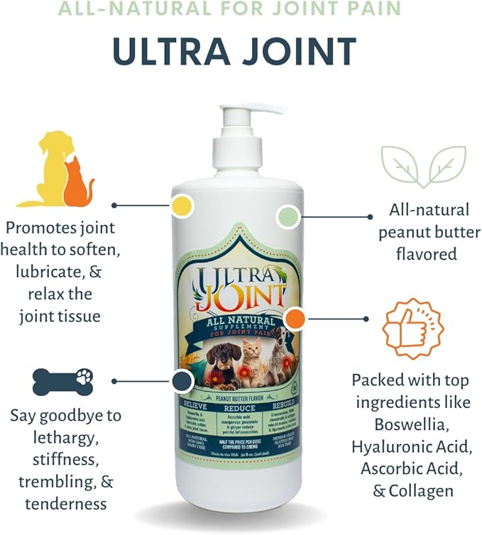 Ultra Joint - Liquid Joint Support Supplement for Dogs with Glucosamine & Chondroitin - Pain Relief from Arthritis & Inflammation (8 oz)