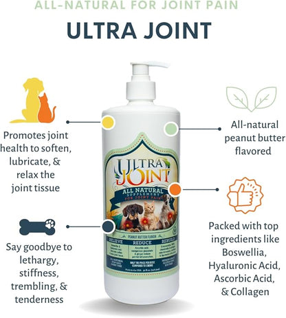 Ultra Joint - Liquid Joint Support Supplement for Dogs with Glucosamine & Chondroitin - Pain Relief from Arthritis & Inflammation (16 oz)