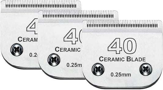 3PCS 40 Blades Dog Grooming Replacement Blades Compatible with Andis Dog Clipper,Ceramic Blade & Stainless Steel Blade