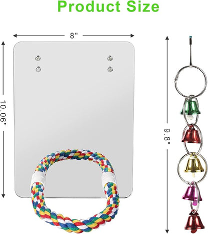 10.6" Bird Mirror with Rope Perch Bird Toys Swing, Comfy Perch for Greys Amazons Parakeet Cockatiel Conure Lovebirds Finch Canaries