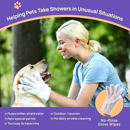 HICC PET Cleaning & Deodorizing Bathing Wipes for Dogs and Cats, Nourish Fur Coconut Oil Grooming Wipes for Dog/Cat, Pet Bathing Gloves Wipes for Daily Care and Traveling, Hypoallergenic