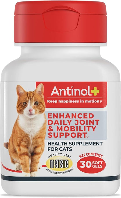 Antinol Plus, Mobility, Hip, and Joint Supplement for Cats, Green-Lipped Mussels and Krill Oil - Cat Joint Supplement, 30 Soft Gels