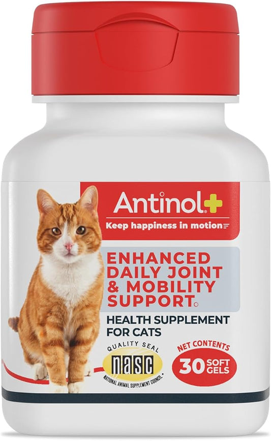 Antinol Plus, Mobility, Hip, and Joint Supplement for Cats, Green-Lipped Mussels and Krill Oil - Cat Joint Supplement, 30 Soft Gels