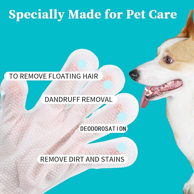 Pet Glove Wipes for Dogs Cats, Extra Thick Hypoallergenic Dog Dry Cleaning Bath Gloves Wipes Deodorizing for Paws/Butt/Teeth/Ear/Eye, Cat Grooming Glove Wipes for Daily Care Traveling(6pcs)