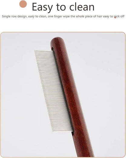 Pet Wooden Comb, Stainless Steel Pin Teeth Durable Comfortable Portable Cat Comb, Pet Wooden Brush Cat Brush Wooden Handle Cat Comb Pet Brush for Pets Dogs (Fine Tooth Comb)