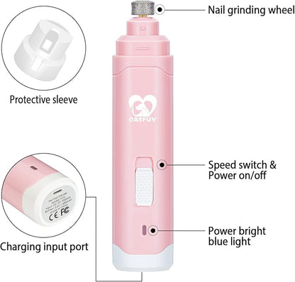 Casfuy Dog Nail Grinder Upgraded - Professional 2-Speed Electric Rechargeable Pet Nail Trimmer Painless Paws Grooming & Smoothing for Small Medium Large Dogs & Cats