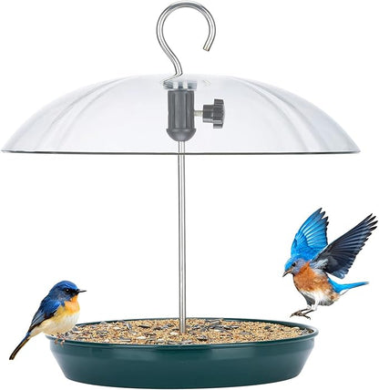 Kingsyard Adjustable Platform Bird Feeder for Outdoors Hanging, Metal Tray Bird Feeder with Dome Top, Attract Bluebirds Cardinals Goldfinches (Green)