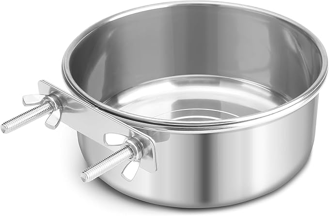 Bird Cage Feeder, Bird Feeder for Cage, 40oz Stainless Steel Food Water Bowl with Clamp, Clip-On Cage Coop Cup for Parrot Hamster Rabbit Rat Small Animals