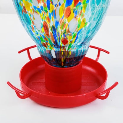 Colorful Glass Wild Bird Waterer 32 Oz Bird Water Feeder for Outdoors Garden Outside Water Cooler Tree Yard Decoration (Blue-fire)