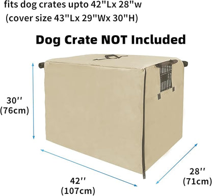 42 Inch Dog Crate Cover Dog Kennel Cover, Large XL Dog Crate for Large Dogs Wire Dog Cage with1 2 3 Doors, Waterproof 600D Oxford Fabric Indoor/Outdoor Khaki