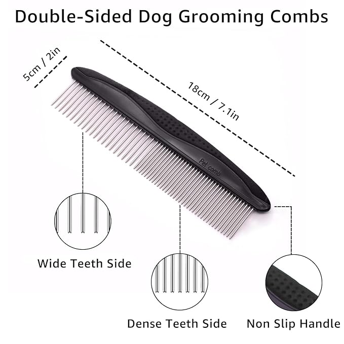 YINGFAN Pet Grooming Combo, Double-Sided Dematting Deshedding Undercoat Rake for Dogs and Cats, Extra Wide Dog Brush for Shedding (Black)