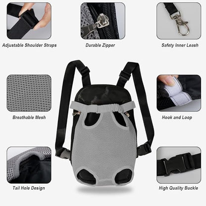 FEimaX Dog Carrier Backpack Pet Legs Out Front Cat Travel Bag, Adjustable Puppy Backpacks Carriers Hands-Free for Small Medium Dogs Cats Hiking Traveling Camping Daily Walking (X-Large, Grey)