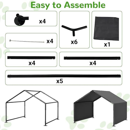 Dog Shade Shelter Outdoor, 4'x4'x3' Extra Large Dog Tent Outdoor, Dog Shade for Outside with Waterproof Roof, Grey Sun Rain Cover for Pet Cat Goat Pig Small Animals and Livestock