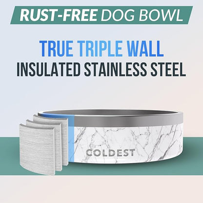 Coldest Dog Bowl - Anti Rust Metal & Non Slip Dog Bowls Large, Spill Proof Heavy Duty 3 Layers Insulated Dog Bowl - Food and Water Bowl for Dogs, Cats & Pets, Dishwasher Safe (42 oz, Carrara Marble)