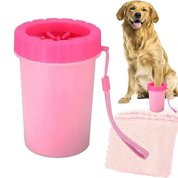 Dog Paw Cleaner Cup  Portable & Mess-Free Pet Paw Washer for Small & Medium Dogs, Silicone Bristle Paw Cleaner with Quick-Dry Towel  Easy Dog Paw Washing Cup for Muddy Paws (pink, one size)