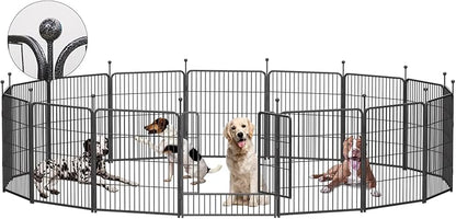 Dog Playpen,32/40/45 Inch Height in Heavy Duty, Folding Indoor Outdoor Anti-Rust Dog Exercise Fence, Portable Pet Playpen with Door for Large Medium Small Dogs and Pet (16 Panels, 32 Inch) Silver