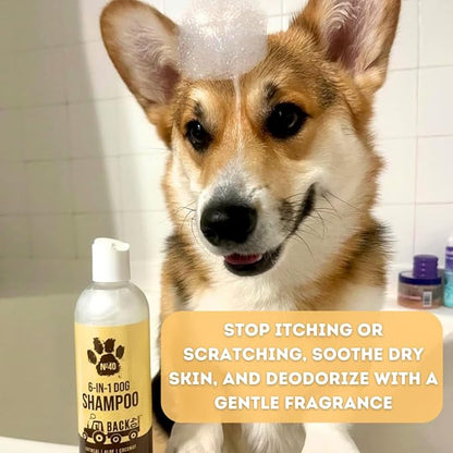 Natural Pet Shampoo - No. 40 Premium 6 in 1 Oatmeal Shampoo for Dogs - Moisturize, Deodorize & Soothe Sensitive Skin - Coconut, Aloe & Almond Oil Dog Wash & Pet Care