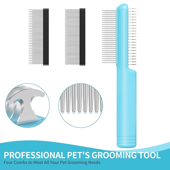 4 in-1 Pet Grooming Combo and Pet Hair Removal Soft Brush - Deshedding Dog Brush,Metal Comb for Cat and Dog,Dematting Comb,Matted Fur on Cats and Dogs