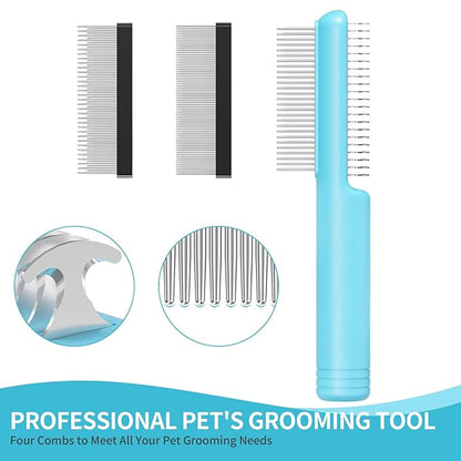 4 in-1 Pet Grooming Combo and Pet Hair Removal Soft Brush - Deshedding Dog Brush,Metal Comb for Cat and Dog,Dematting Comb,Matted Fur on Cats and Dogs