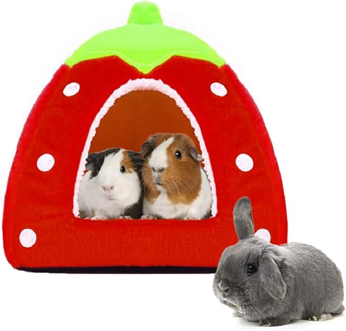Spring Fever Hamster Guinea Pig Rabbit Dog Cat Chinchilla Hedgehog Bird Small Animal Pet Bed House Hideout Cage Accessorie B Red M (14.2 * 14.2 inch)