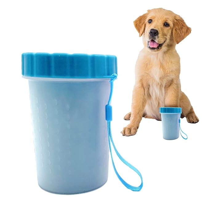 Dog Paw Cleaner l Keep Your Pet's Paws Clean and Fresh l Medium Size 9.5 x 9.5 x 11.5 cm l PP, Silicon and Polyester Materials l Easy and Effective Paw Cleaning Solution l Blue